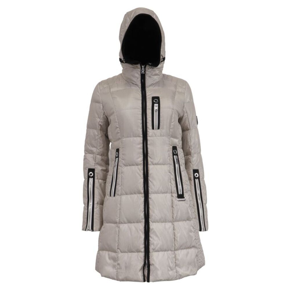 Bogner Zip-Up Hooded Down Coat with Pockets in Grey Polyamide
